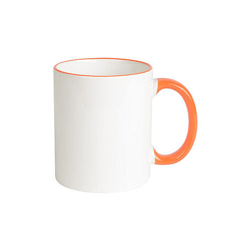 White grade a ceramic mug with coloured handle and edge, for dishwashers 1