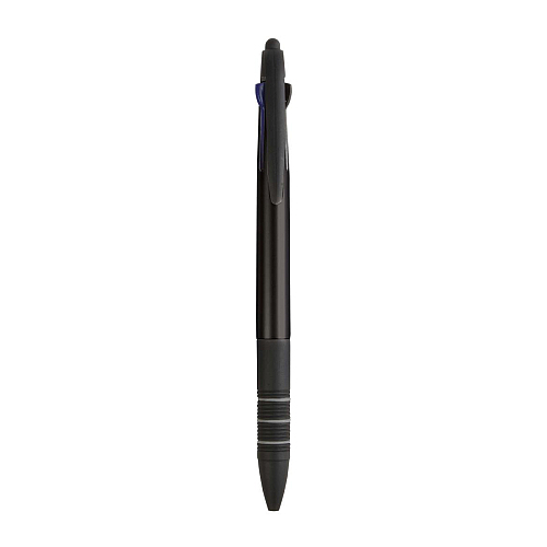 Plastic snap pen with 3 refills in blue, black and red, and touchscreen rubber tip 1