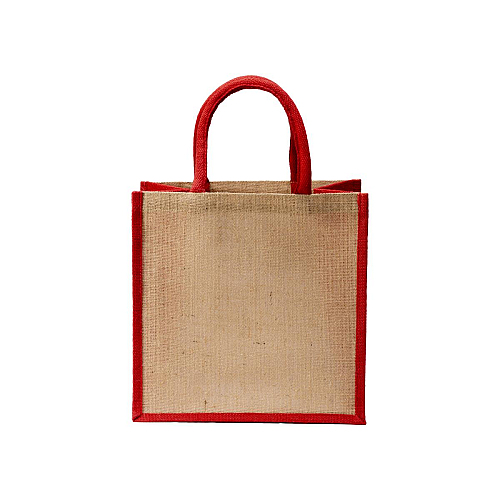 Mini jute shopping bag with colored handles and inserts 2