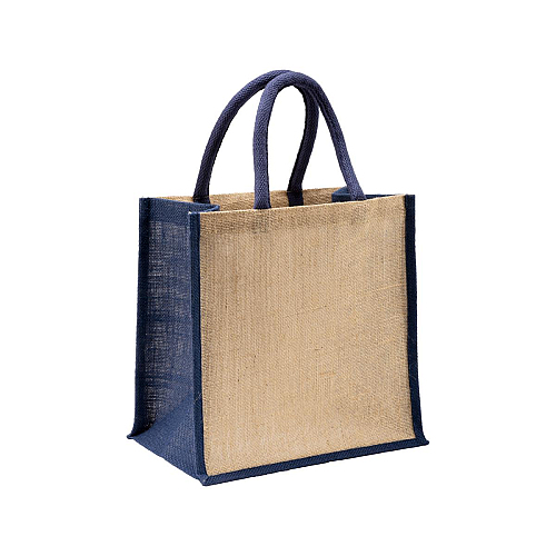 Mini jute shopping bag with colored handles and inserts 1