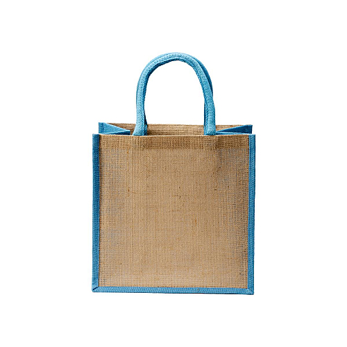 Mini jute shopping bag with colored handles and inserts 2