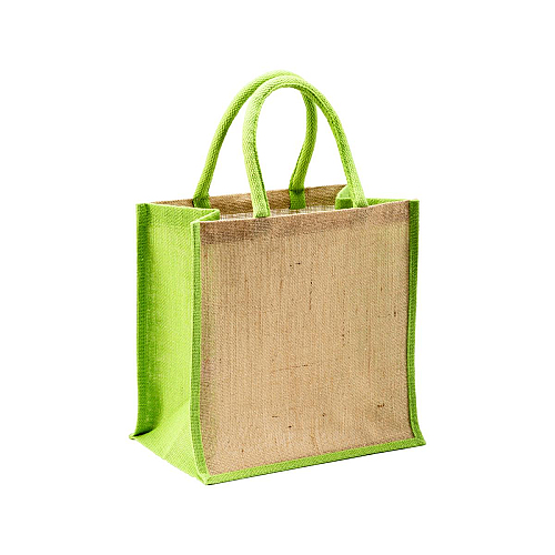 Mini jute shopping bag with colored handles and inserts 1