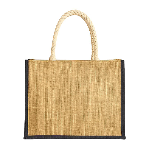 Jute bag with long rope handles and coloured inserts. With gusset 2
