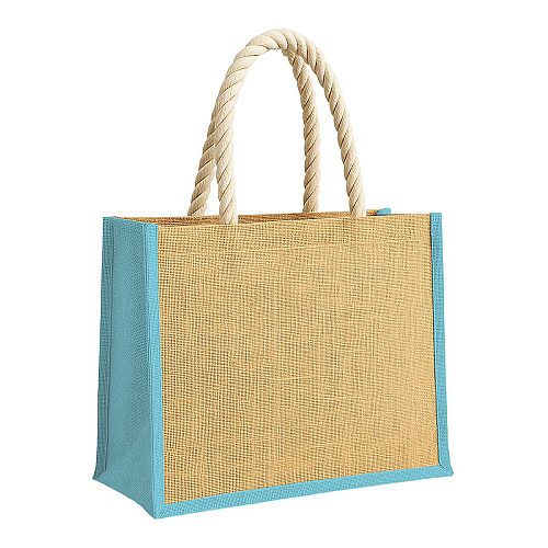 Jute bag with long rope handles and coloured inserts. With gusset 1