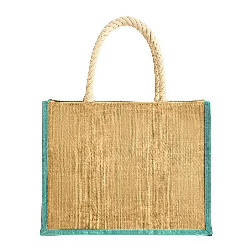 Jute bag with long rope handles and coloured inserts. With gusset 2