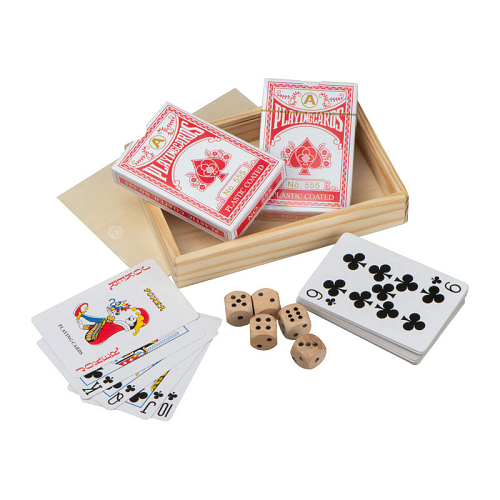 Set de carti de joc in cutie de lemn cu zaruri 2
