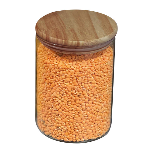 Borcan din sticla borosilicata cu capac din lemn d 4