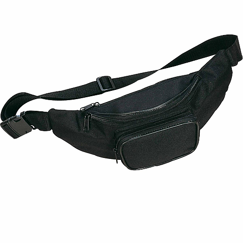 600d polyester 3-pocket waist bag with adjustable waist strap and clip closure 1