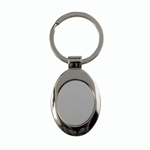 Oval satin and polished metal key ring in a black box 2