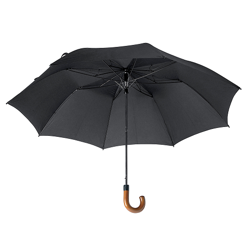 Automatic umbrella with curved wood handle and matching pouch 1