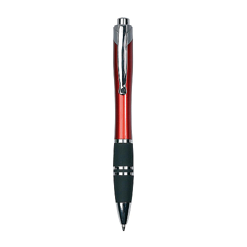 Plastic snap pen with coloured barrel, rubberised grip and metal clip. jumbo refill 1