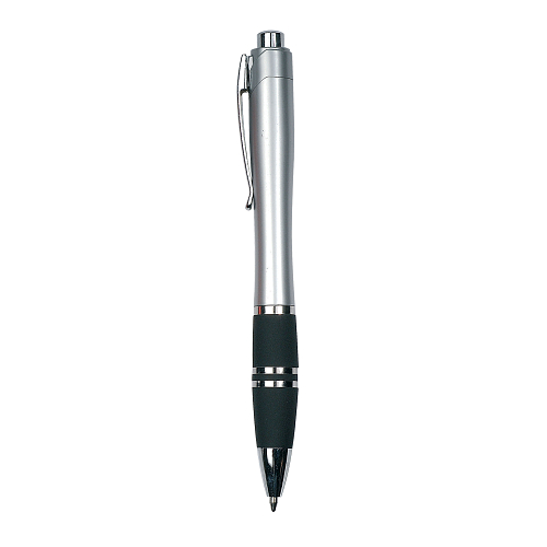 Plastic snap pen with coloured barrel, rubberised grip and metal clip. jumbo refill 2