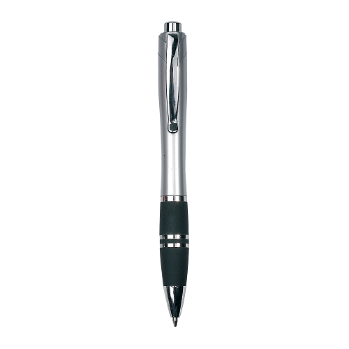 Plastic snap pen with coloured barrel, rubberised grip and metal clip. jumbo refill 1