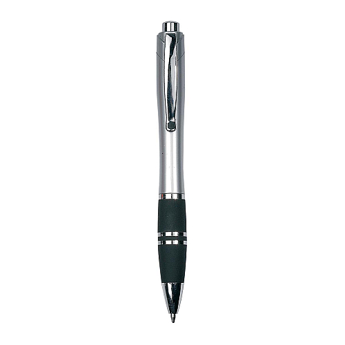 Plastic snap pen with coloured barrel, rubberised grip and metal clip. jumbo refill 1