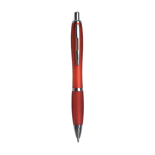 Plastic snap pen with coloured barrel, matching rubberised grip and metal clip 1