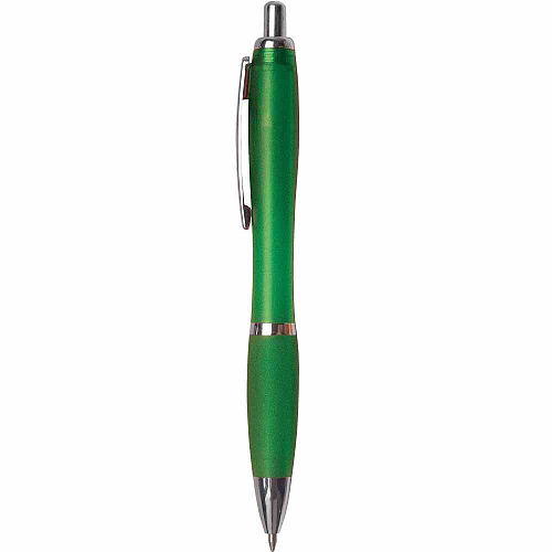 Plastic snap pen with coloured barrel, matching rubberised grip and metal clip 1