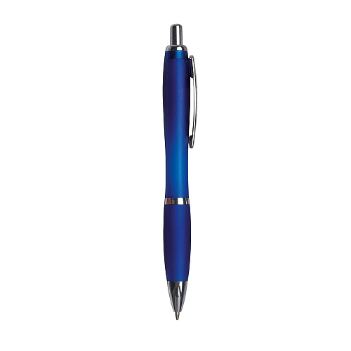 Plastic snap pen with coloured barrel, matching rubberised grip and metal clip 2