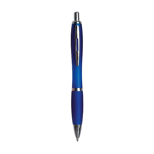 Plastic snap pen with coloured barrel, matching rubberised grip and metal clip 1