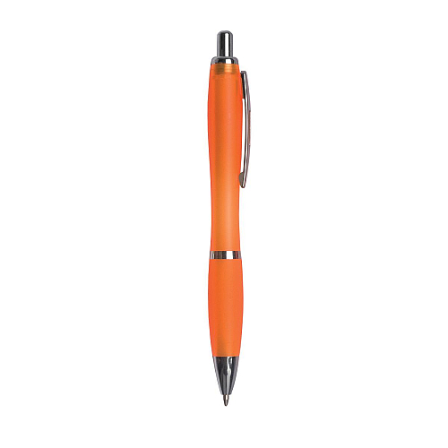 Plastic snap pen with coloured barrel, matching rubberised grip and metal clip 2