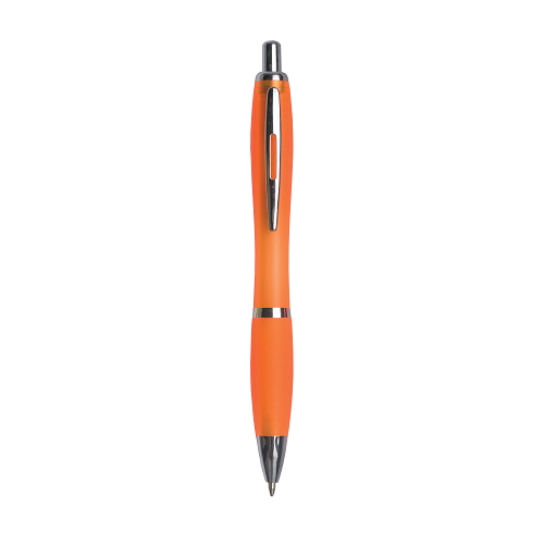 Plastic snap pen with coloured barrel, matching rubberised grip and metal clip 1