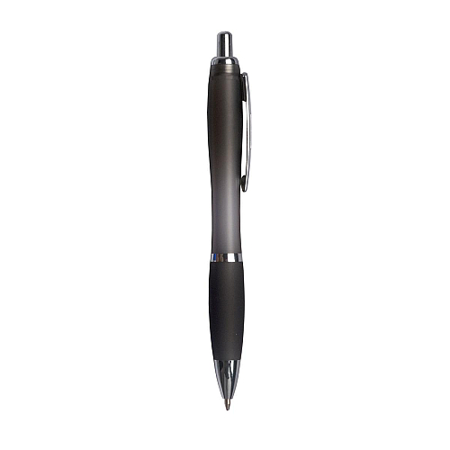 Plastic snap pen with coloured barrel, matching rubberised grip and metal clip 2