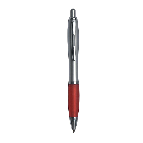 Plastic snap pen with silver barrel, rubberised coloured grip and metal clip, jumbo refill 1