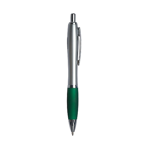 Plastic snap pen with silver barrel, rubberised coloured grip and metal clip, jumbo refill 2