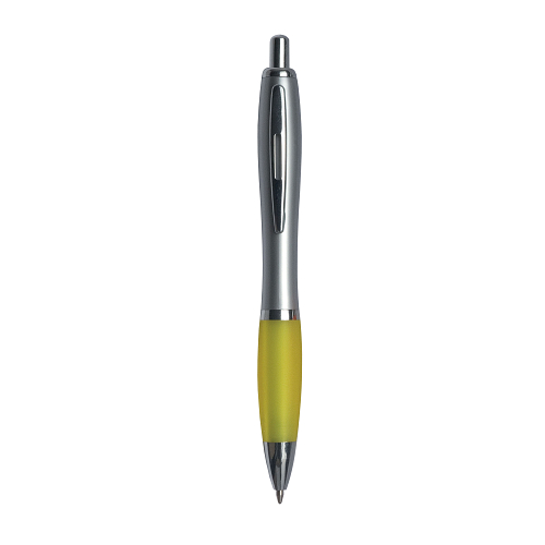 Plastic snap pen with silver barrel, rubberised coloured grip and metal clip, jumbo refill 1