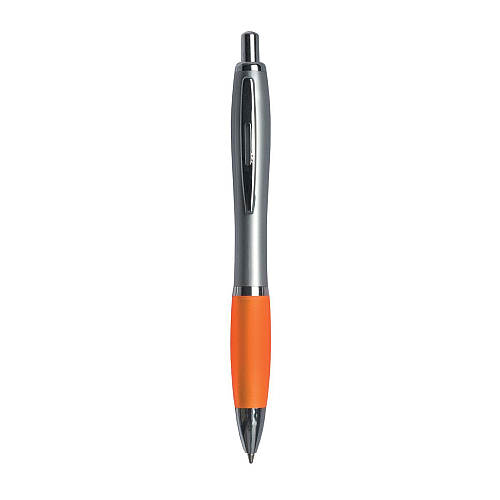 Plastic snap pen with silver barrel, rubberised coloured grip and metal clip, jumbo refill 1