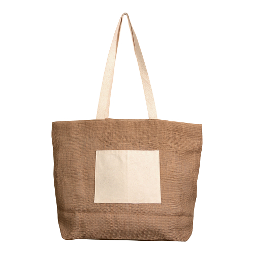 Jute shopping bag with bottom gusset  in natural cotton, zip closure 2