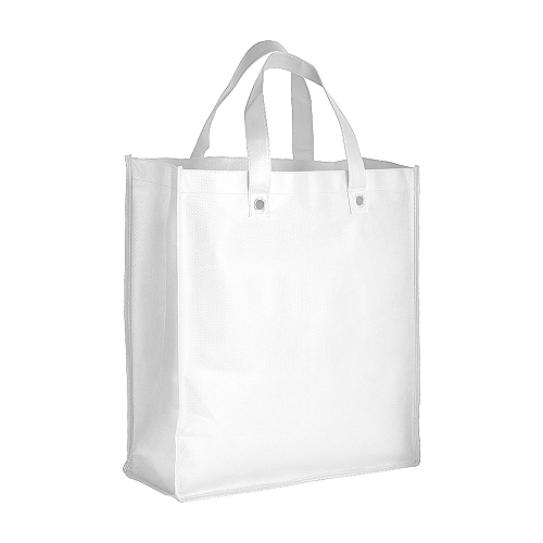 Stitched 80 g/m2 non-woven fabric foldable shopping bag with gusset and short handles 1
