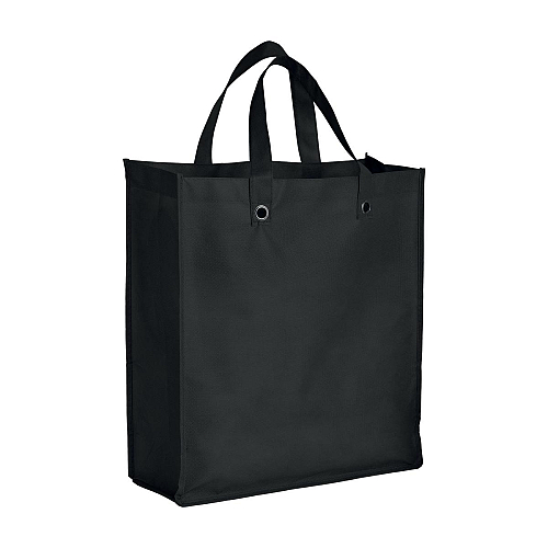 Stitched 80 g/m2 non-woven fabric foldable shopping bag with gusset and short handles 1