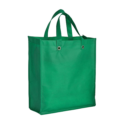 Stitched 80 g/m2 non-woven fabric foldable shopping bag with gusset and short handles 1