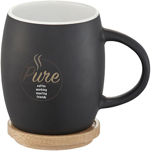 Hearth 400 ml ceramic mug with wooden coaster 2