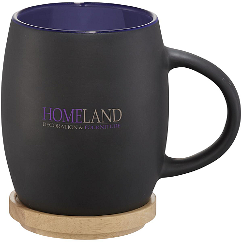 Hearth 400 ml ceramic mug with wooden coaster 2