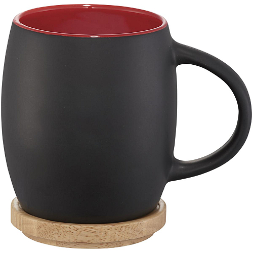 Hearth 400 ml ceramic mug with wooden coaster 1