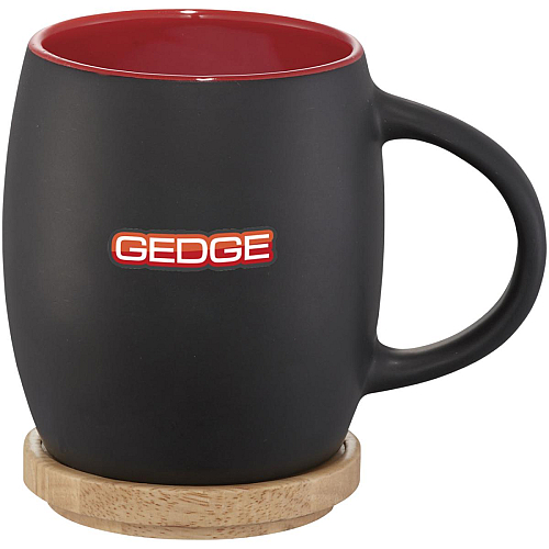 Hearth 400 ml ceramic mug with wooden coaster 2
