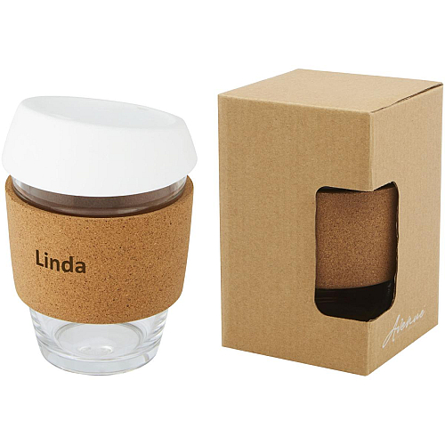 Lidan 360 ml borosilicate glass tumbler with cork grip and silicone lid 4