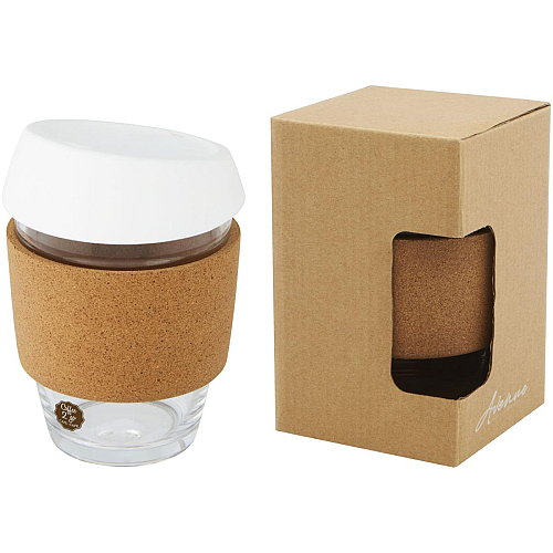 Lidan 360 ml borosilicate glass tumbler with cork grip and silicone lid 3