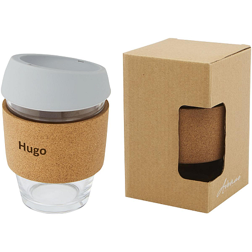 Lidan 360 ml borosilicate glass tumbler with cork grip and silicone lid 4