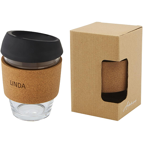 Lidan 360 ml borosilicate glass tumbler with cork grip and silicone lid 4