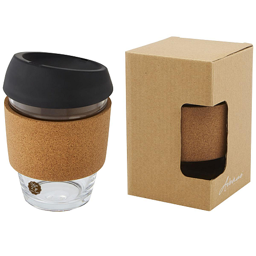 Lidan 360 ml borosilicate glass tumbler with cork grip and silicone lid 3