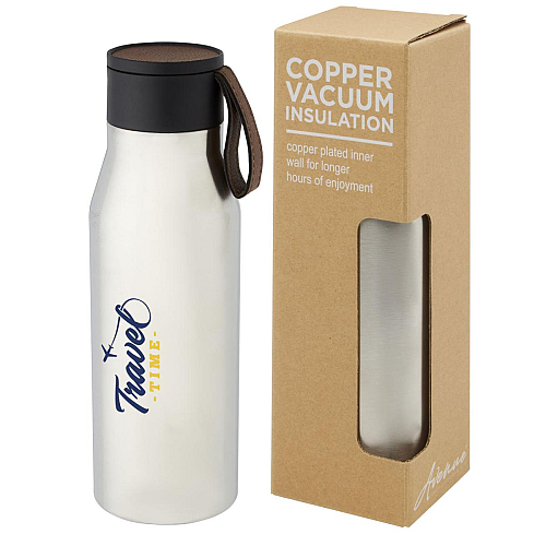 Ljungan 500 ml copper vacuum insulated stainless steel bottle with PU leather strap and lid 2