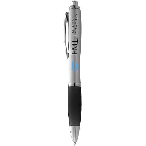Nash ballpoint pen silver barrel and coloured grip 2