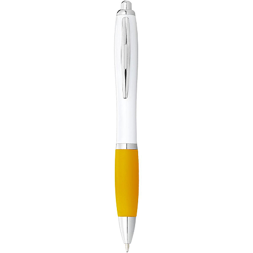 Nash ballpoint pen with white barrel and coloured grip (black ink) 1