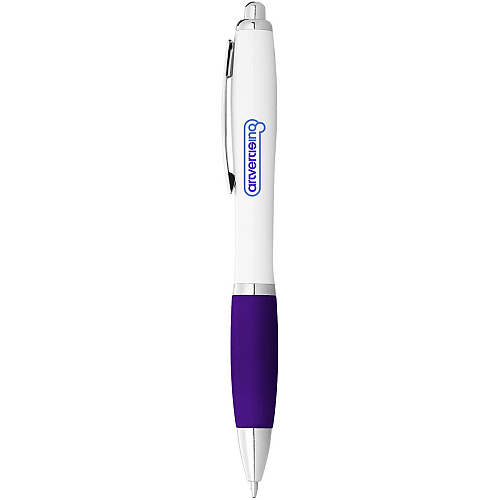 Nash ballpoint pen with white barrel and coloured grip (black ink) 2