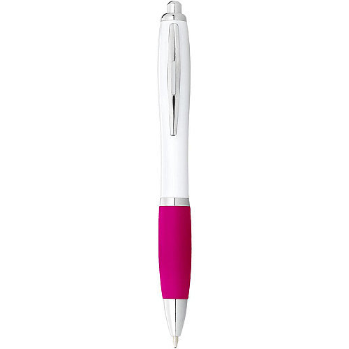 Nash ballpoint pen with white barrel and coloured grip (black ink) 1