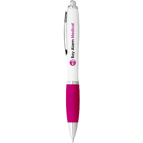 Nash ballpoint pen with white barrel and coloured grip (black ink) 2