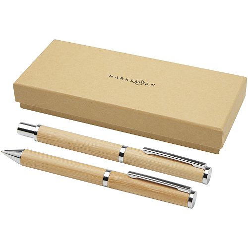 Apolys bamboo ballpoint and rollerball pen gift set  1
