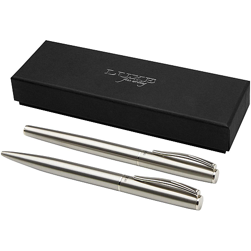 Didimis recycled stainless steel ballpoint and rollerball pen set (black ink) 1